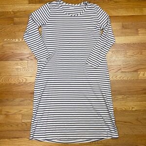 Lands End Supima Cotton T Shirt Dress Womens L 14 16 Navy White Nautical Stripe